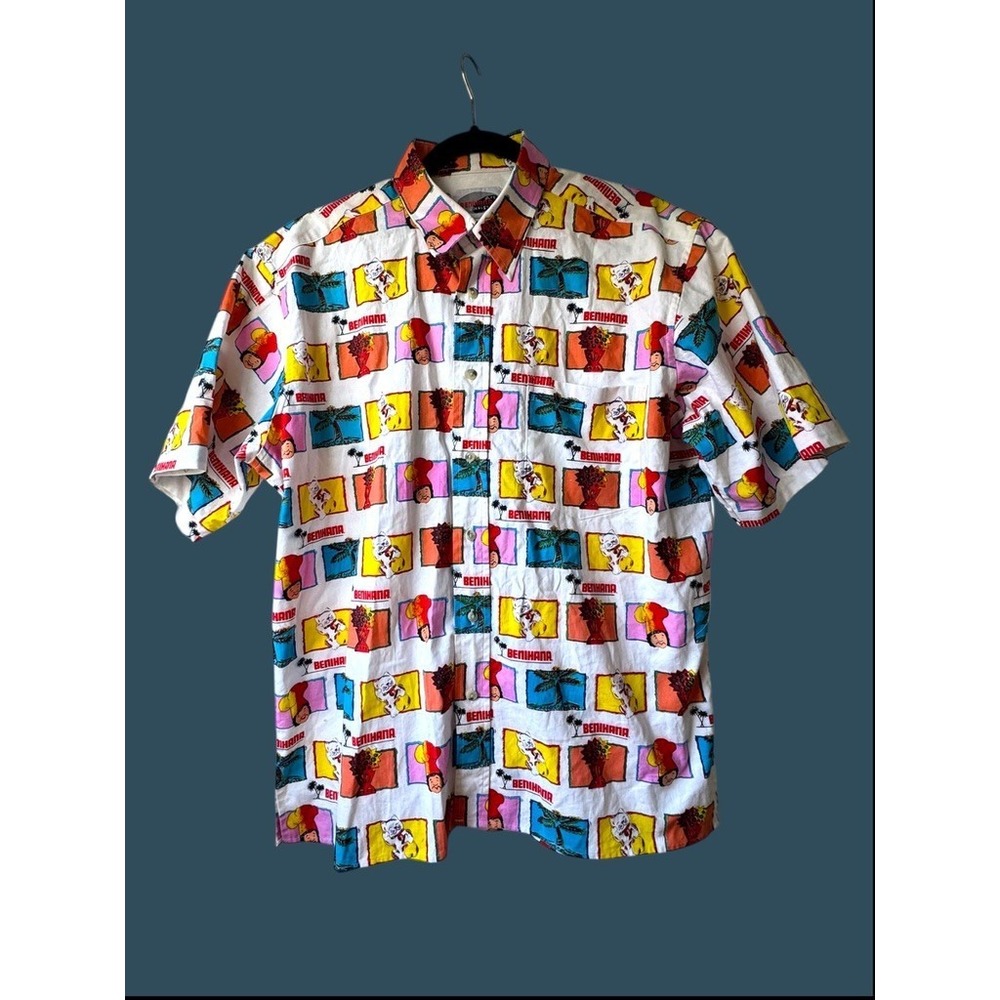 Vtg. Benihana Art Design 100% Cotton Button Down‎ Shirt Men L  Funky Collectable